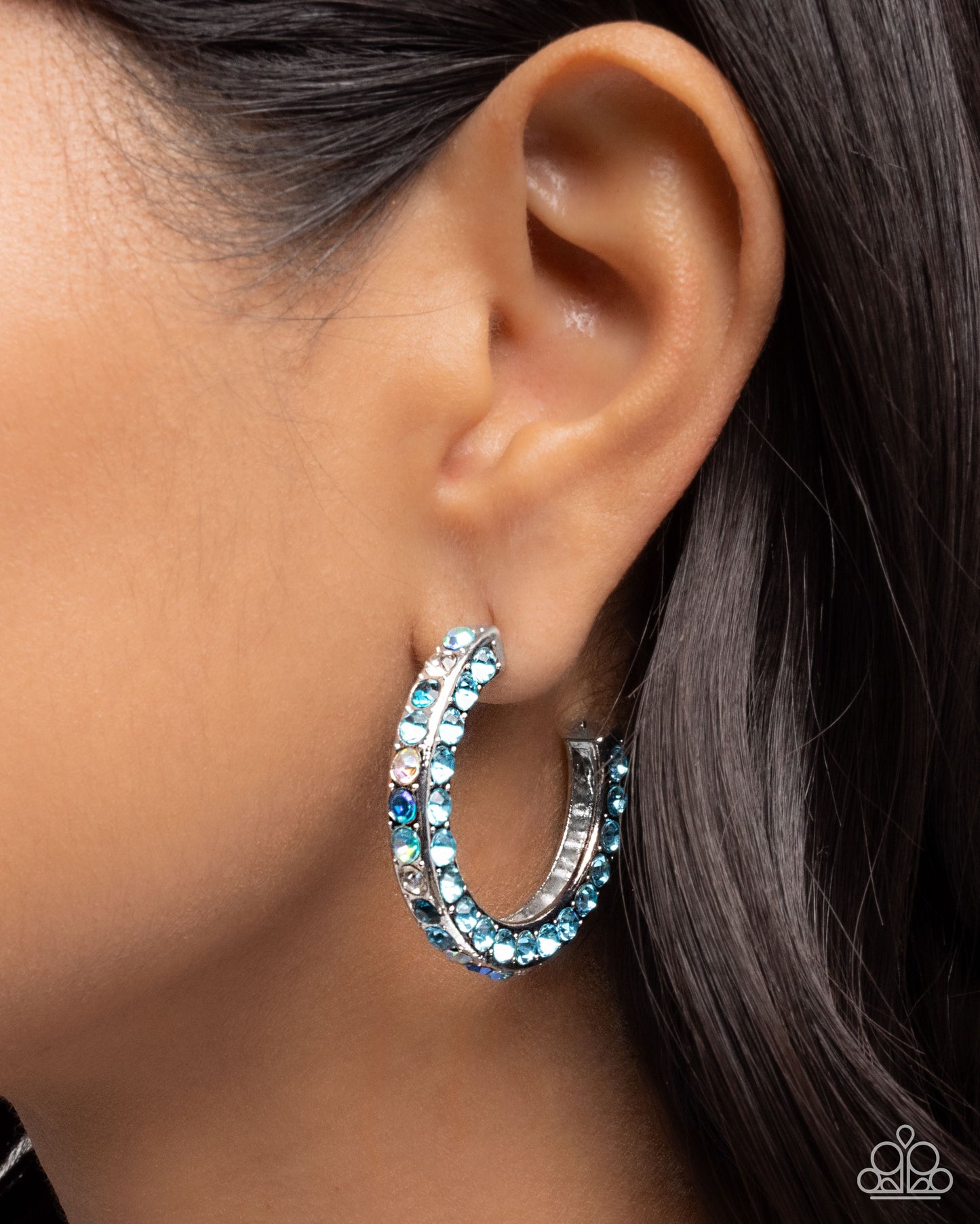 Paparazzi High-Level Haute - Blue Rhinestone 1 1/2 Inch Hoop E3389