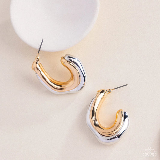 Metallic Multicolored - Multi Silver Gold Mixed Metal 1 Inch Hoop Earrings Life Of The Party September 2025 Paparazzi E3096