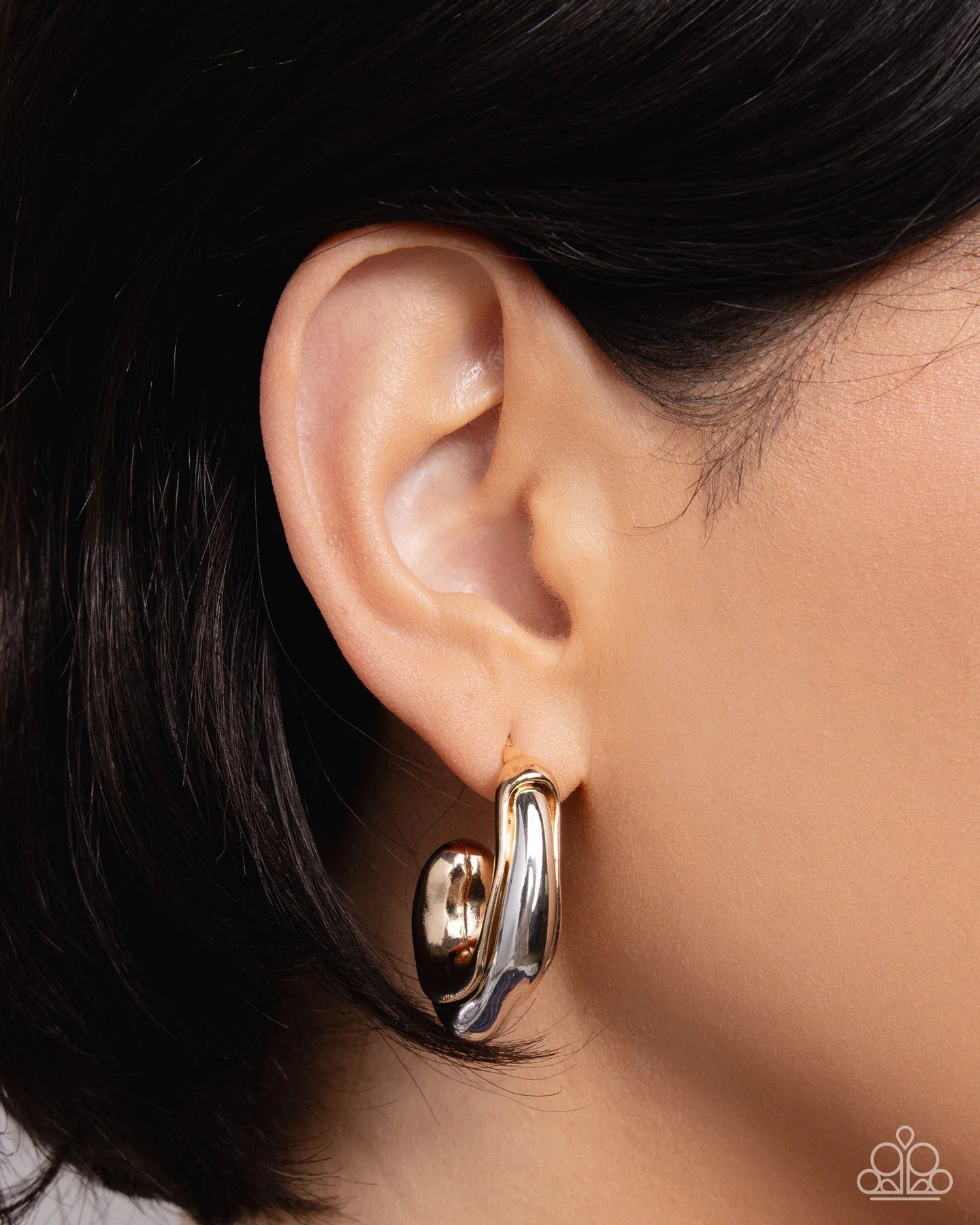 Metallic Multicolored - Multi Silver Gold Mixed Metal 1 Inch Hoop Earrings Life Of The Party September 2025 Paparazzi E3096