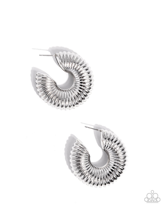 Paparazzi Spontaneous Spirals - Silver Ribbed Spiral Earring E3190