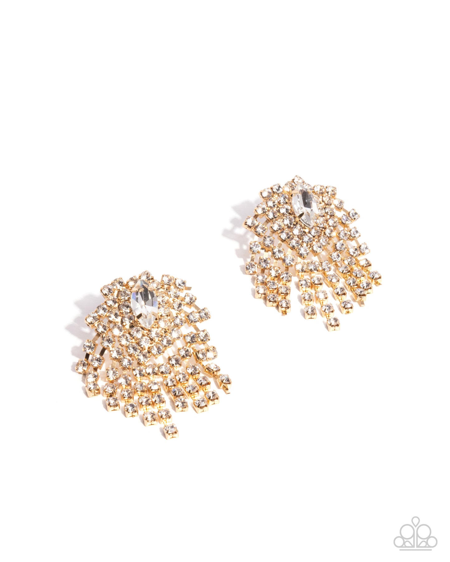 Paparazzi Breathtaking Ballad - Gold & White Rhinestone Glittering Fan Like Post Earring E1834