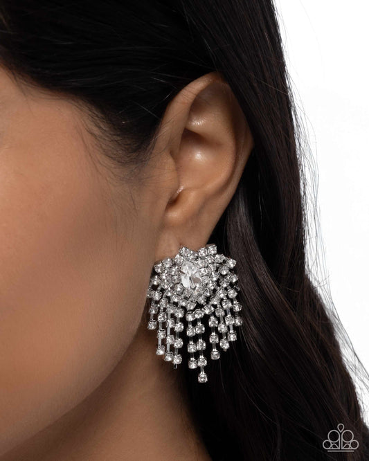 Breathtaking Ballad - White Rhinestone Fringe Post Earring Paparazzi