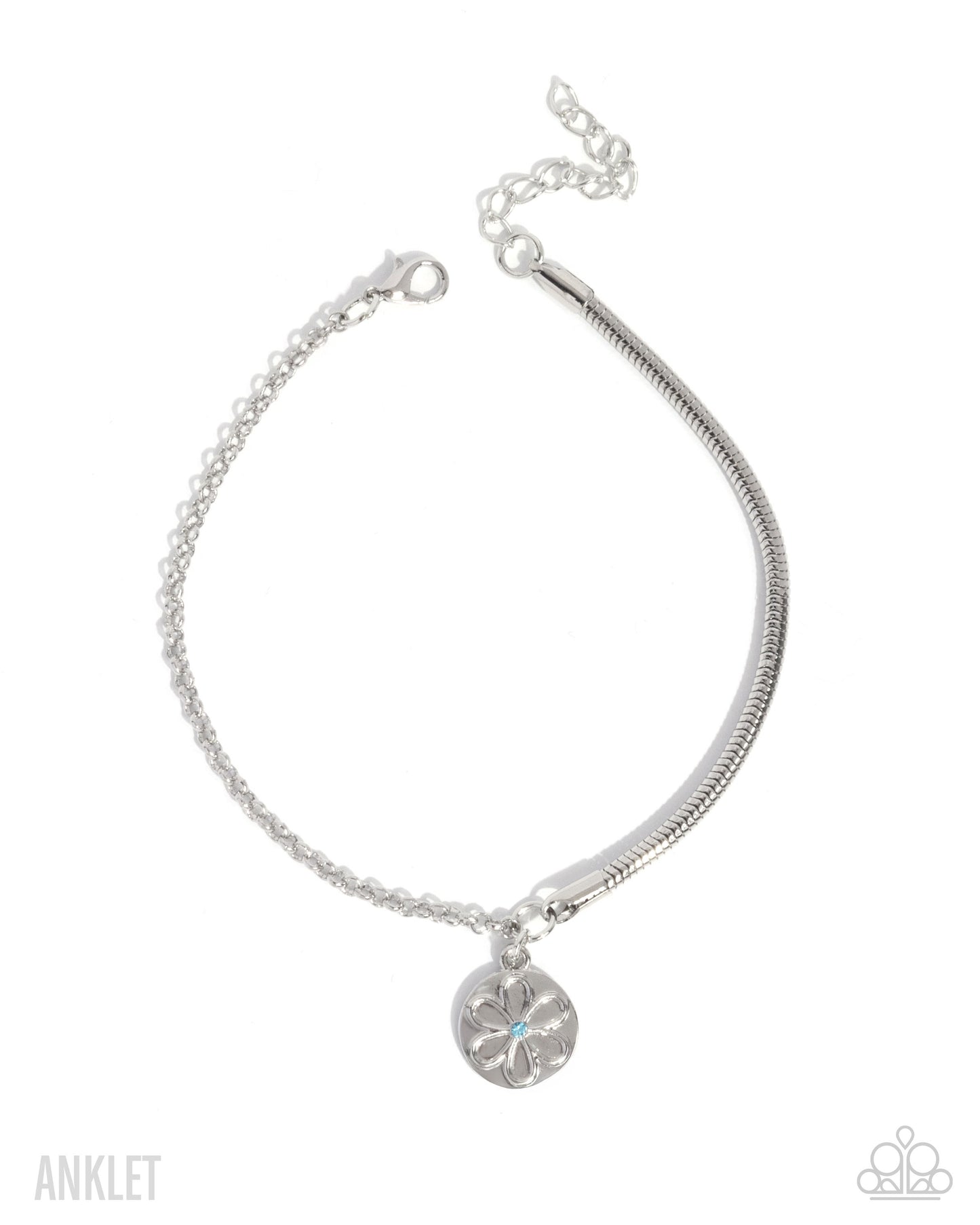 Glistening Growth - Blue Aquamarine Rhinestone Silver Cable Chain Anklet Paparazzi B2171