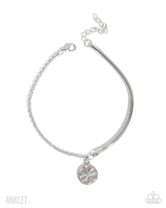 Glistening Growth - Blue Aquamarine Rhinestone Silver Cable Chain Anklet Paparazzi B2171
