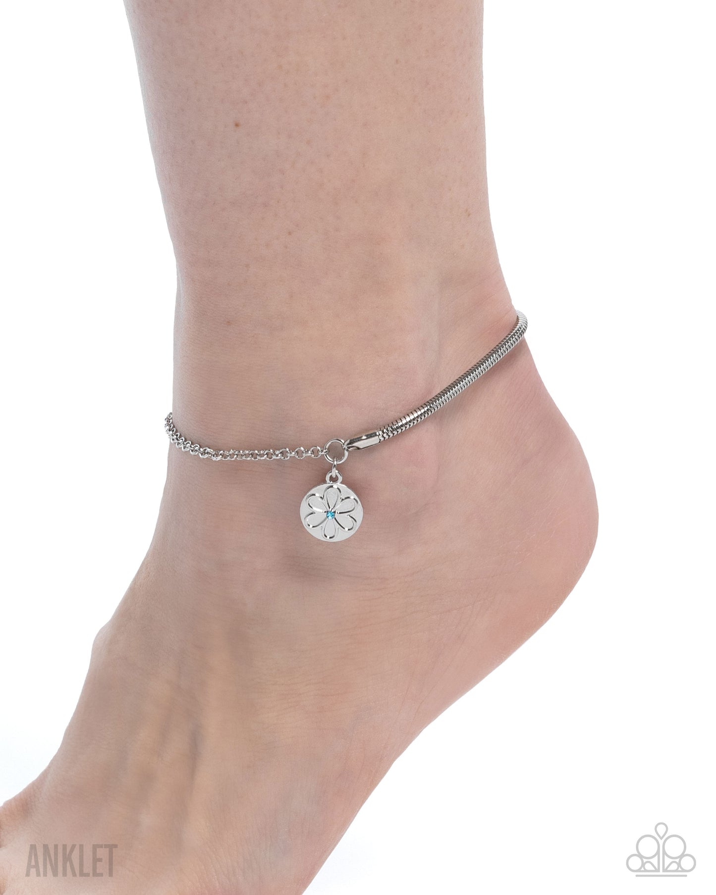 Glistening Growth - Blue Aquamarine Rhinestone Silver Cable Chain Anklet Paparazzi B2171