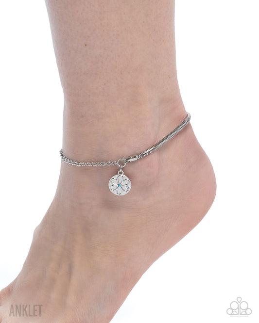 Glistening Growth - Blue Aquamarine Rhinestone Silver Cable Chain Anklet Paparazzi B2171