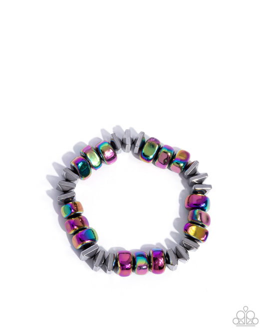 Part of the Plan - Multi Gunmetal Oil Spill Bead Stretch Urban Bracelet Paparazzi B2076