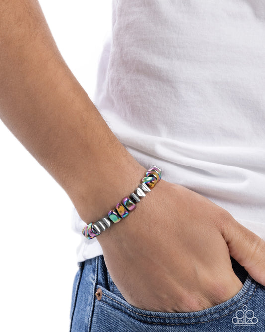 Part of the Plan - Multi Gunmetal Oil Spill Bead Stretch Urban Bracelet Paparazzi B2076