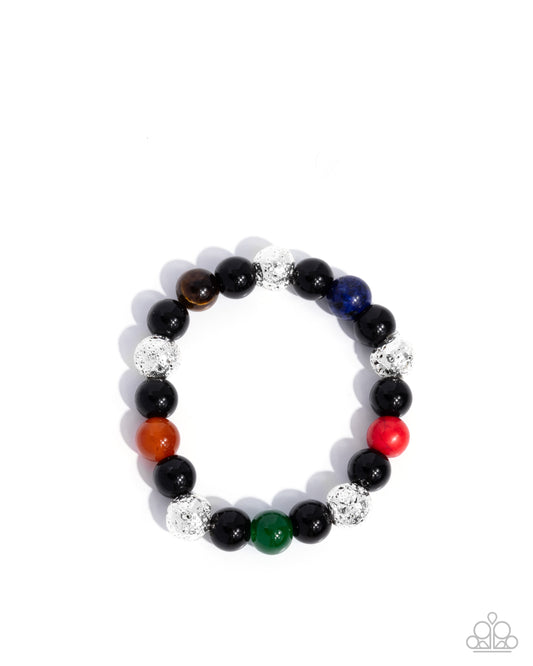 Hammered Hero - Multicolored Lapis, Tiger's Eye, Orange, Jade & Red Stone Urban Stretch Bracelet Paparazzi B2353