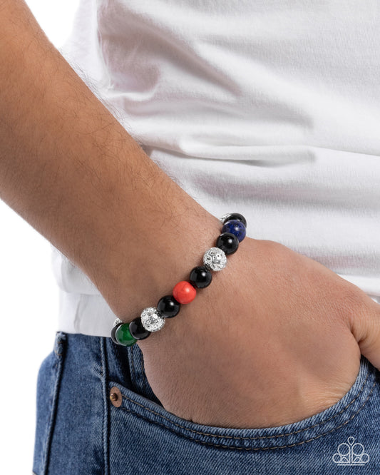 Hammered Hero - Multicolored Lapis, Tiger's Eye, Orange, Jade & Red Stone Urban Stretch Bracelet Paparazzi B2353