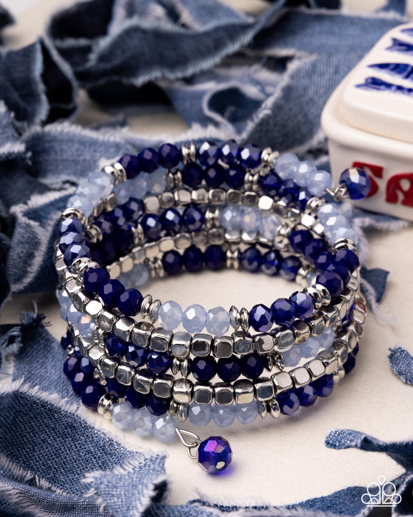 Paparazzi Memorable Masterpiece - Blue & Silver Bead Coil Bracelet
