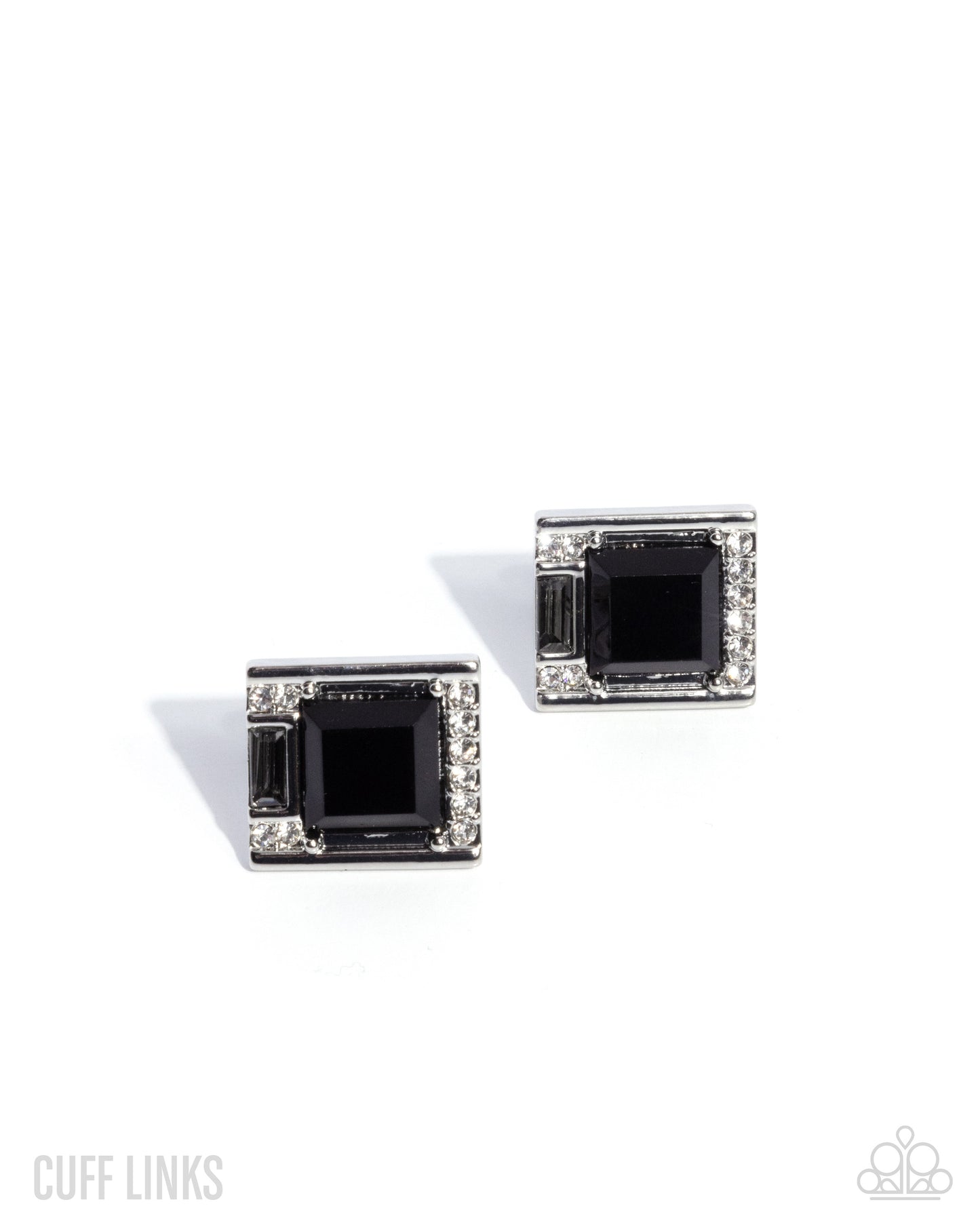 Reasonable Radiance - Black Smoky Gem & White Rhinestone French Cuff Link Paparazzi CL011
