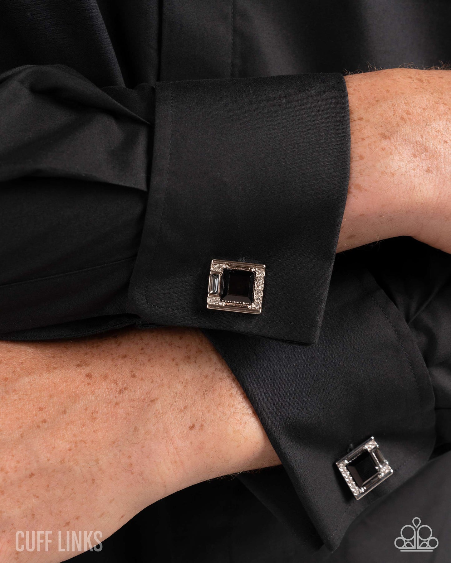 Reasonable Radiance - Black Smoky Gem & White Rhinestone French Cuff Link Paparazzi CL011