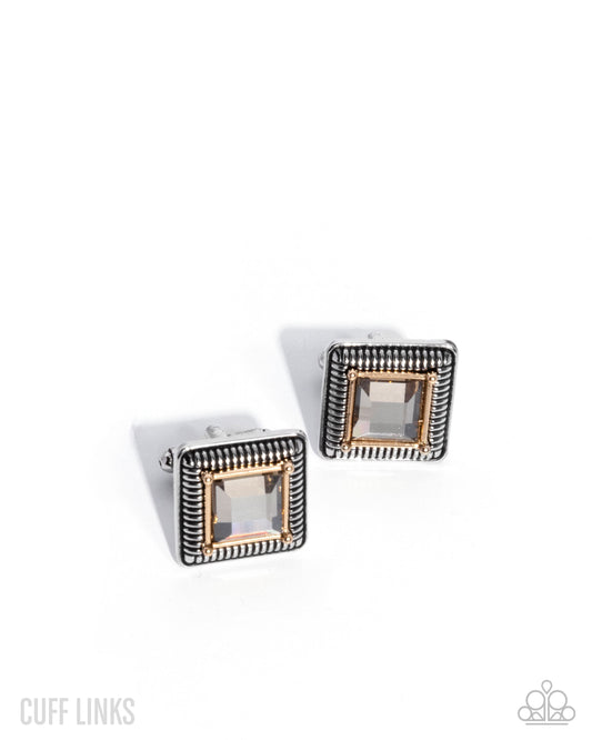 Collectors Cuff Links - Silver, Gold Stud & Smokey Gem French Cuff Links Paparazzi CL012