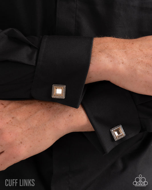 Collectors Cuff Links - Silver, Gold Stud & Smokey Gem French Cuff Links Paparazzi CL012