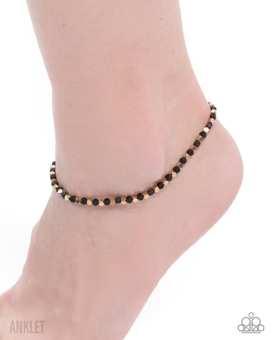 Exquisitely Eclectic - Gold & Black Faceted Cubed Bead Anklet Paparazzi