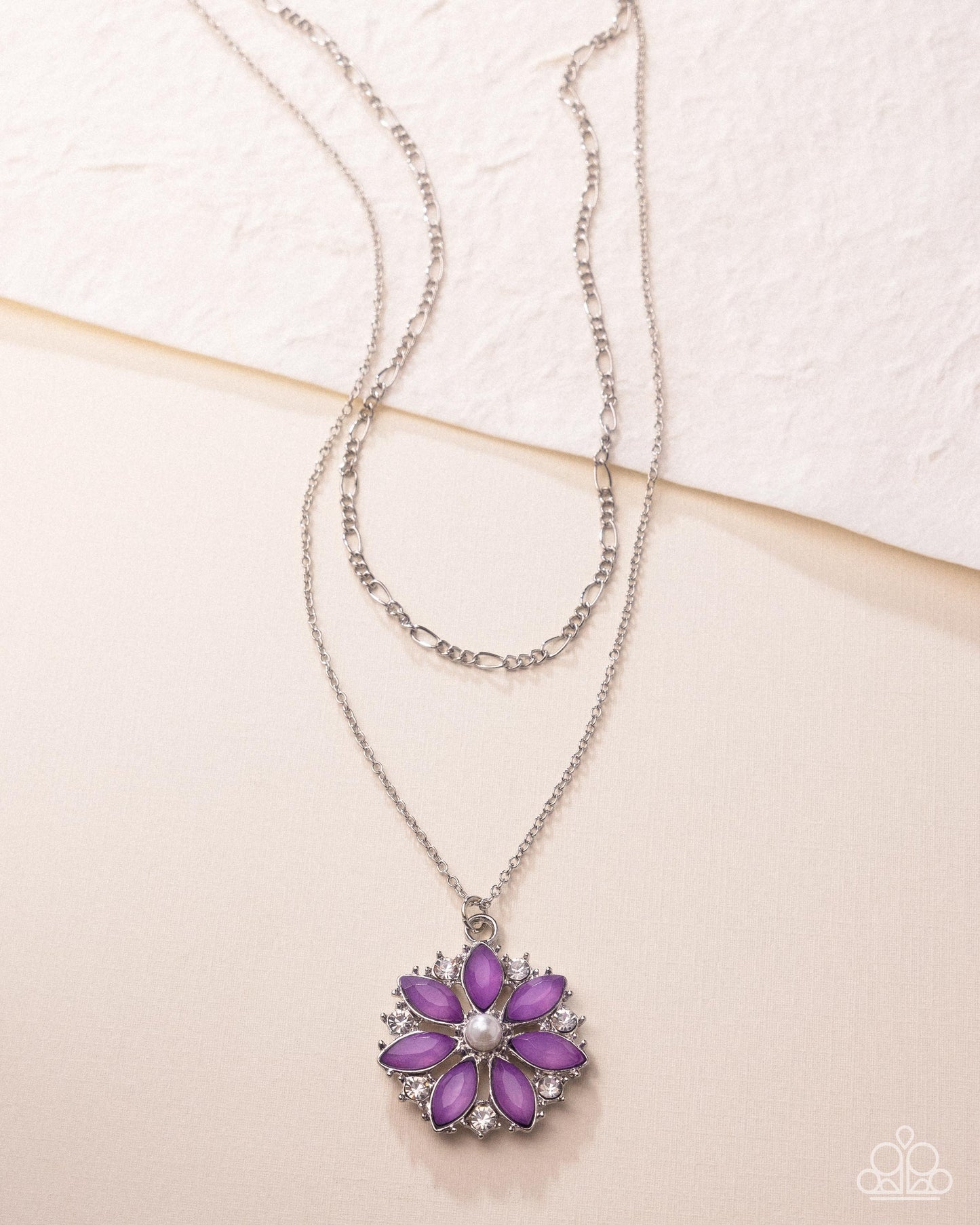 Paparazzi Floral File - Purple, White Pearl & Rhinestone Flower Necklace