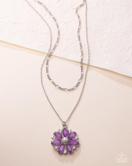 Paparazzi Floral File - Purple, White Pearl & Rhinestone Flower Necklace N4021