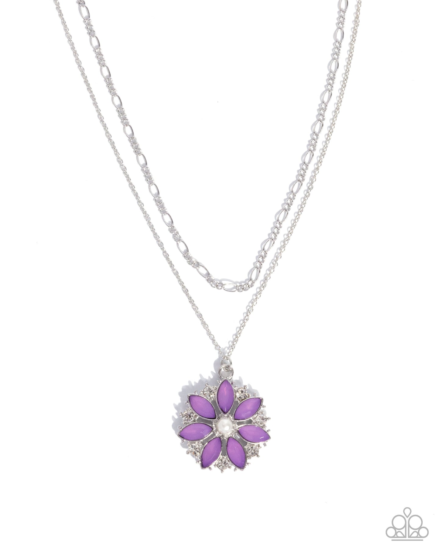 Paparazzi Floral File - Purple, White Pearl & Rhinestone Flower Necklace