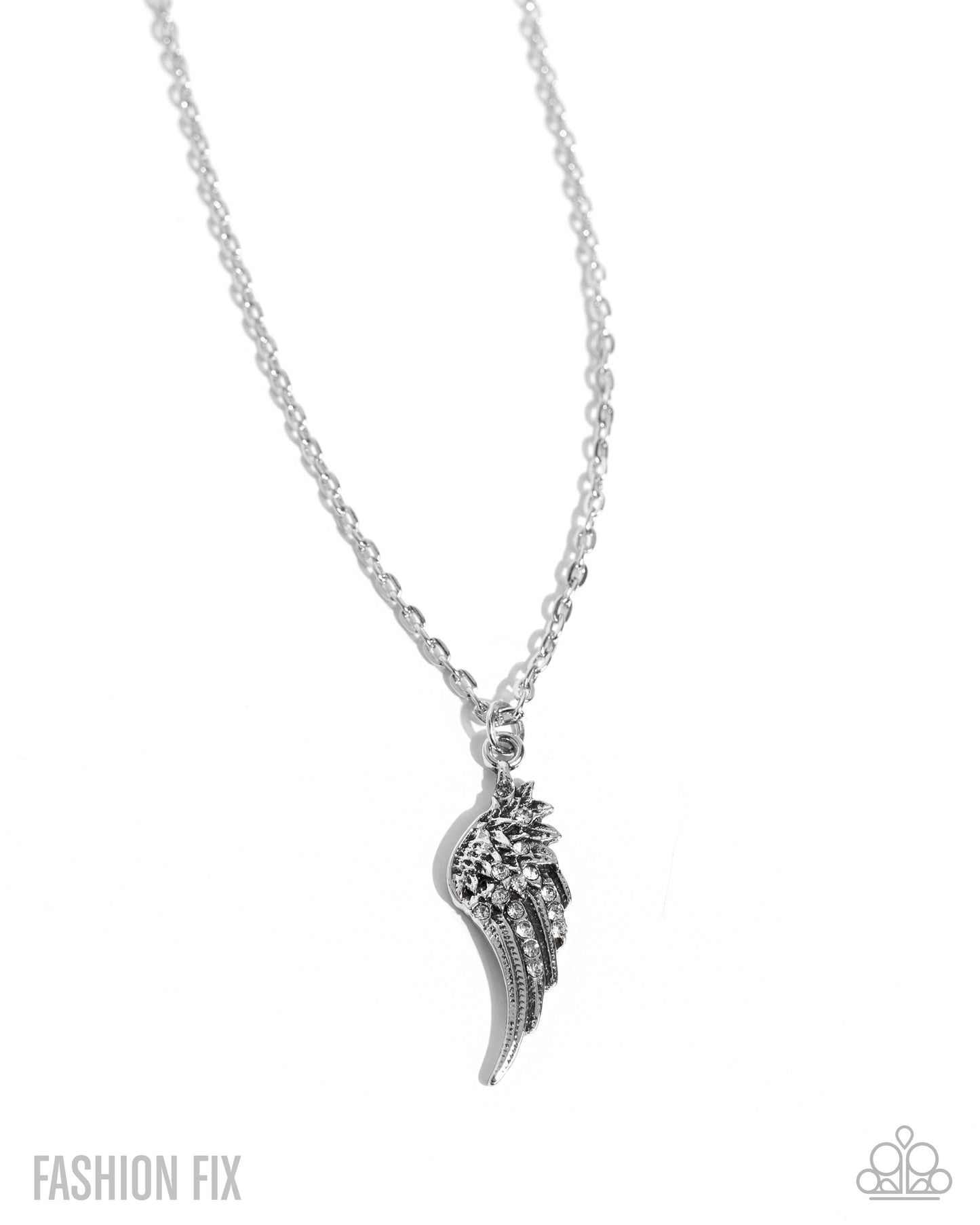 Notorious Nomad - White Rhinestone Silver Angel Wing Necklace Sunset Sightings Fashion Fix June 2025 Paparazzi N3269