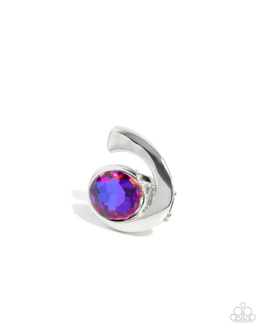 Curly Combination - Purple UV Shimmery Gem Abstract Silver Ring Paparazzi R1154