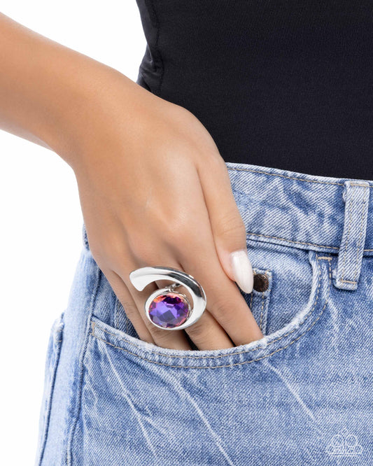 Curly Combination - Purple UV Shimmery Gem Abstract Silver Ring Paparazzi R1154