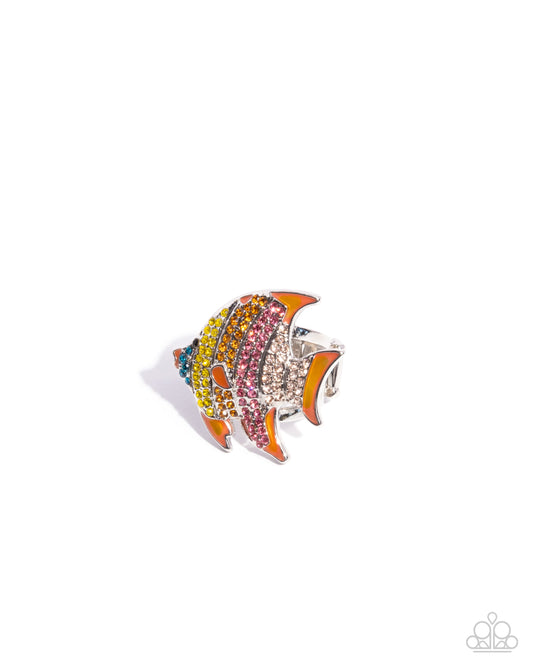Swimming in Style - Orange, Pink, Yellow, Blue Rhinestone Fish Design Ring Paparazzi R1083