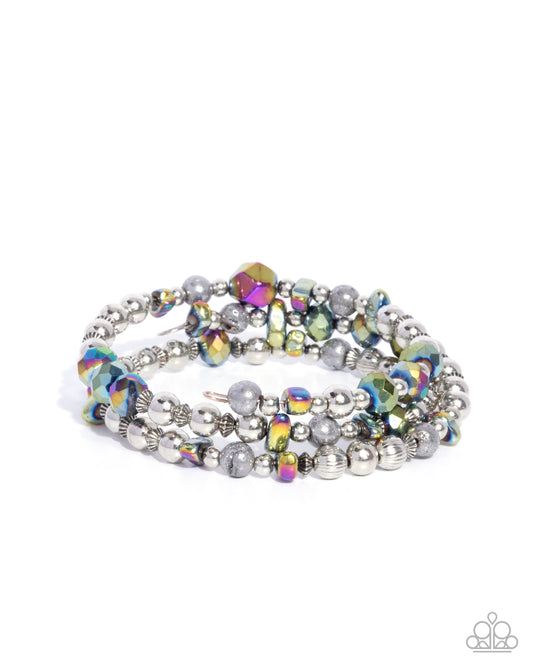 Fresh Fantasy - Multi Pebble & Kashmir & Oil Spill Bead Coil Bracelet Paparazzi B2283