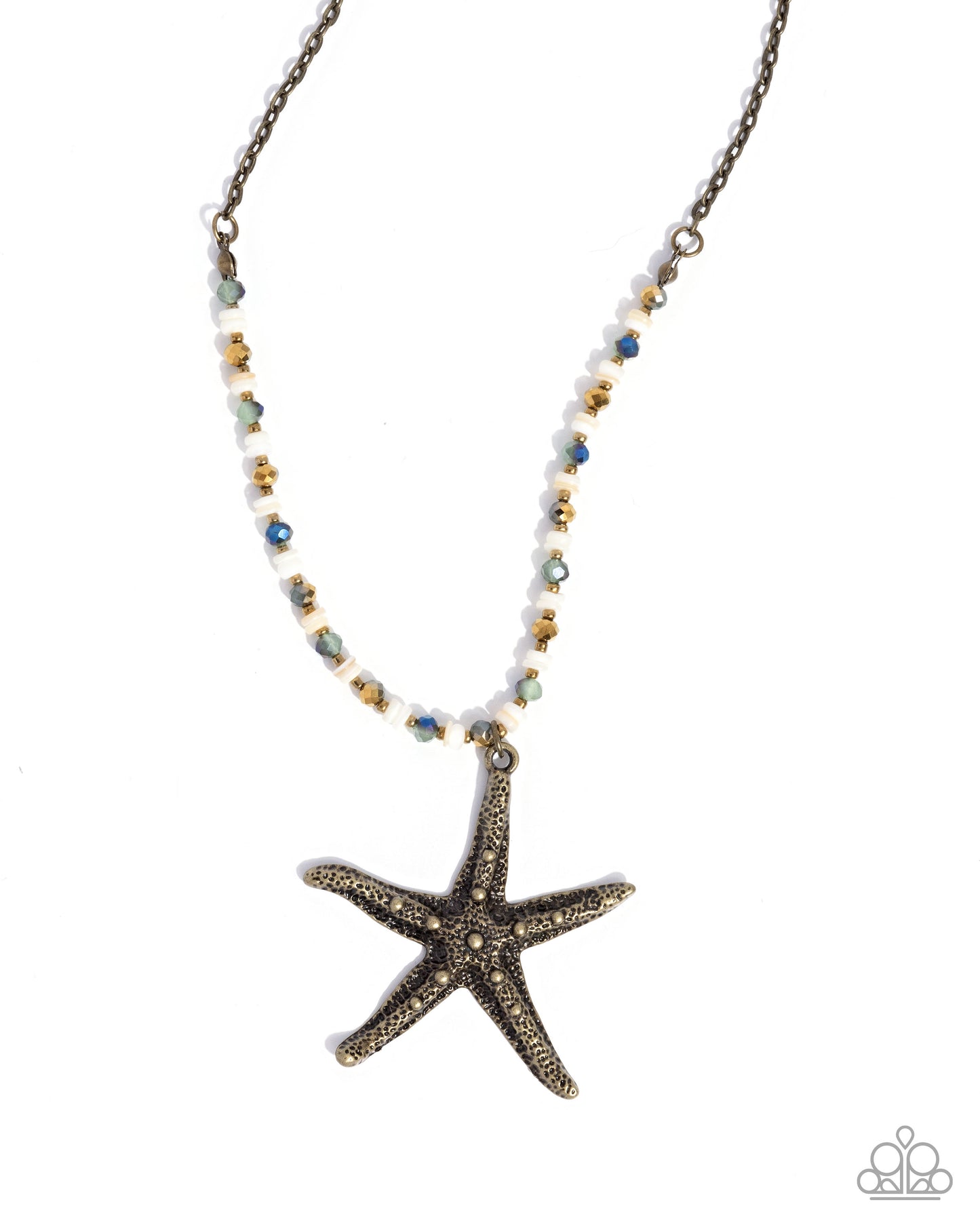Starfish Symphony - Brass Starfish & UV Bead Beach Style Necklace Paparazzi N3193