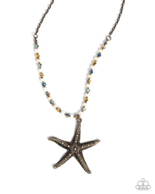 Starfish Symphony - Brass Starfish & UV Bead Beach Style Necklace Paparazzi N3193