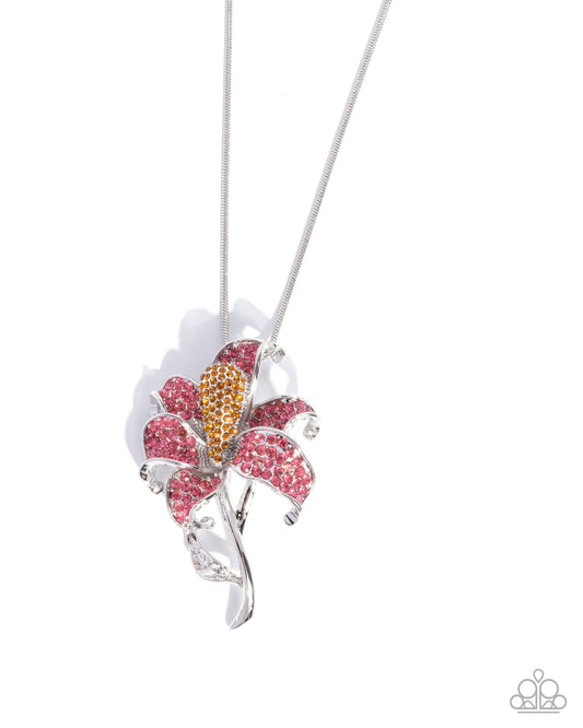 Lily Luminescence - Pink & Topaz Rhinestones Lily Flower Pendant Necklace Paparazzi N3402