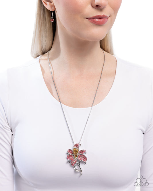 Lily Luminescence - Pink & Topaz Rhinestones Lily Flower Pendant Necklace Paparazzi N3402