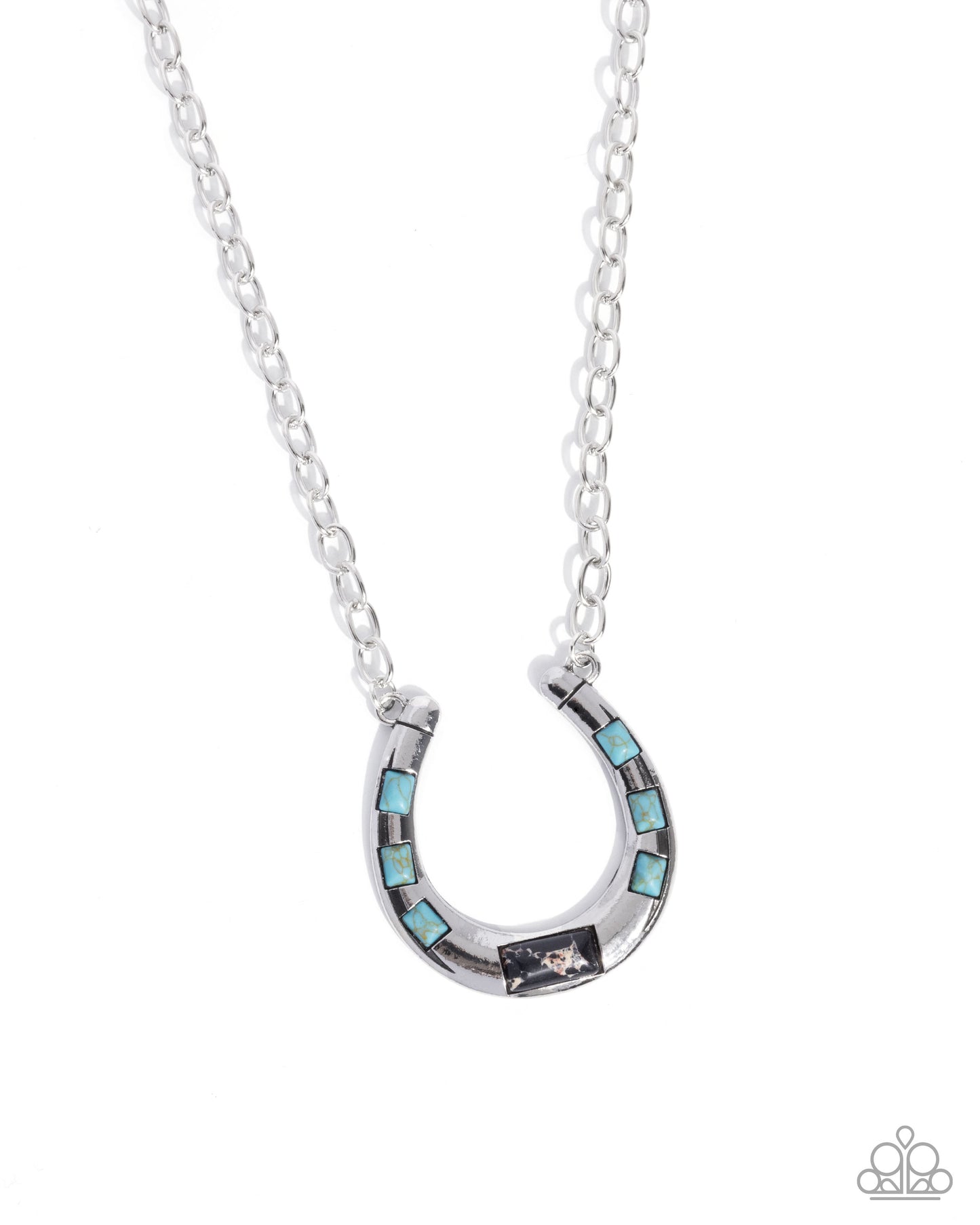 Paparazzi Horseshoe Homage - Black & Blue Turquoise Stone Horseshoe Necklace Santa Fe Style N3666