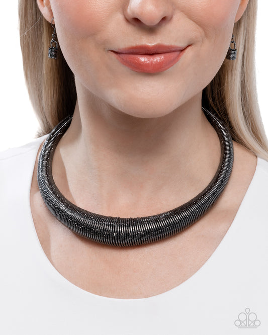 Subtle Selfie - Black Gunmetal Coiled Metallic Industrial Inspired Necklace Paparazzi N3066