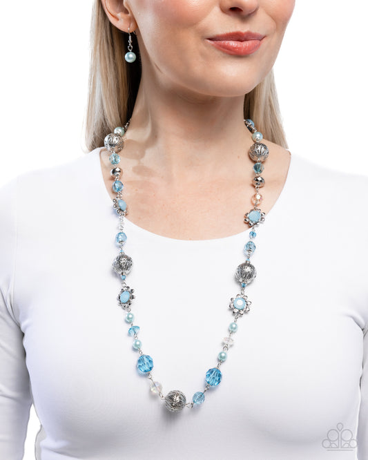 Wishful Whimsy - Blue Floral & Silver Filigree Bead Necklace Paparazzi N3545