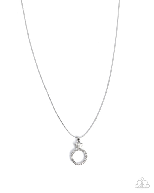 Promise Ring - White Gem Wedding Ring Pendant Necklace Paparazzi N3344