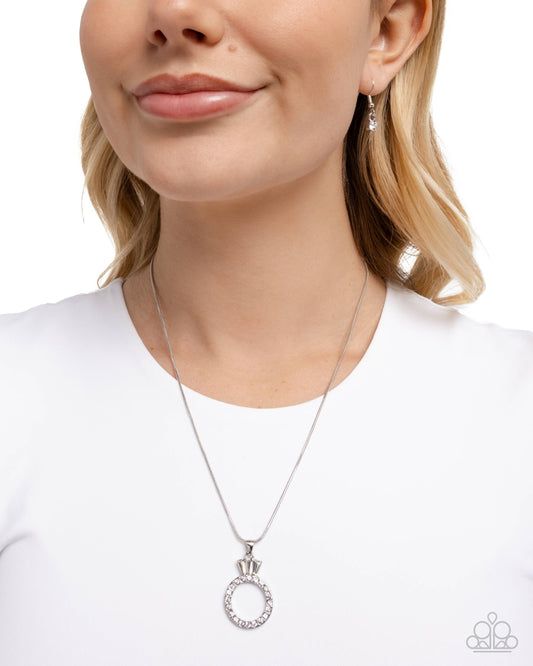 Promise Ring - White Gem Wedding Ring Pendant Necklace Paparazzi N3344