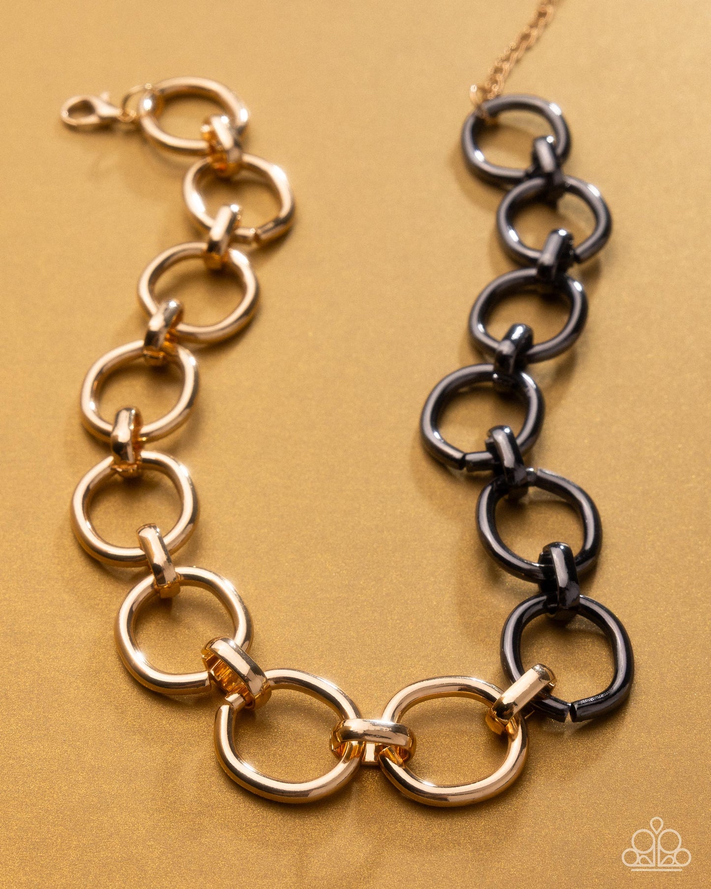 Mismatched Minuet - Gold & Gunmetal High Shine Metallic Finish Links Necklace Paparazzi N3431