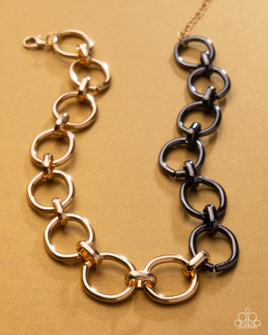 Mismatched Minuet - Gold & Gunmetal High Shine Metallic Finish Links Necklace Paparazzi N3431