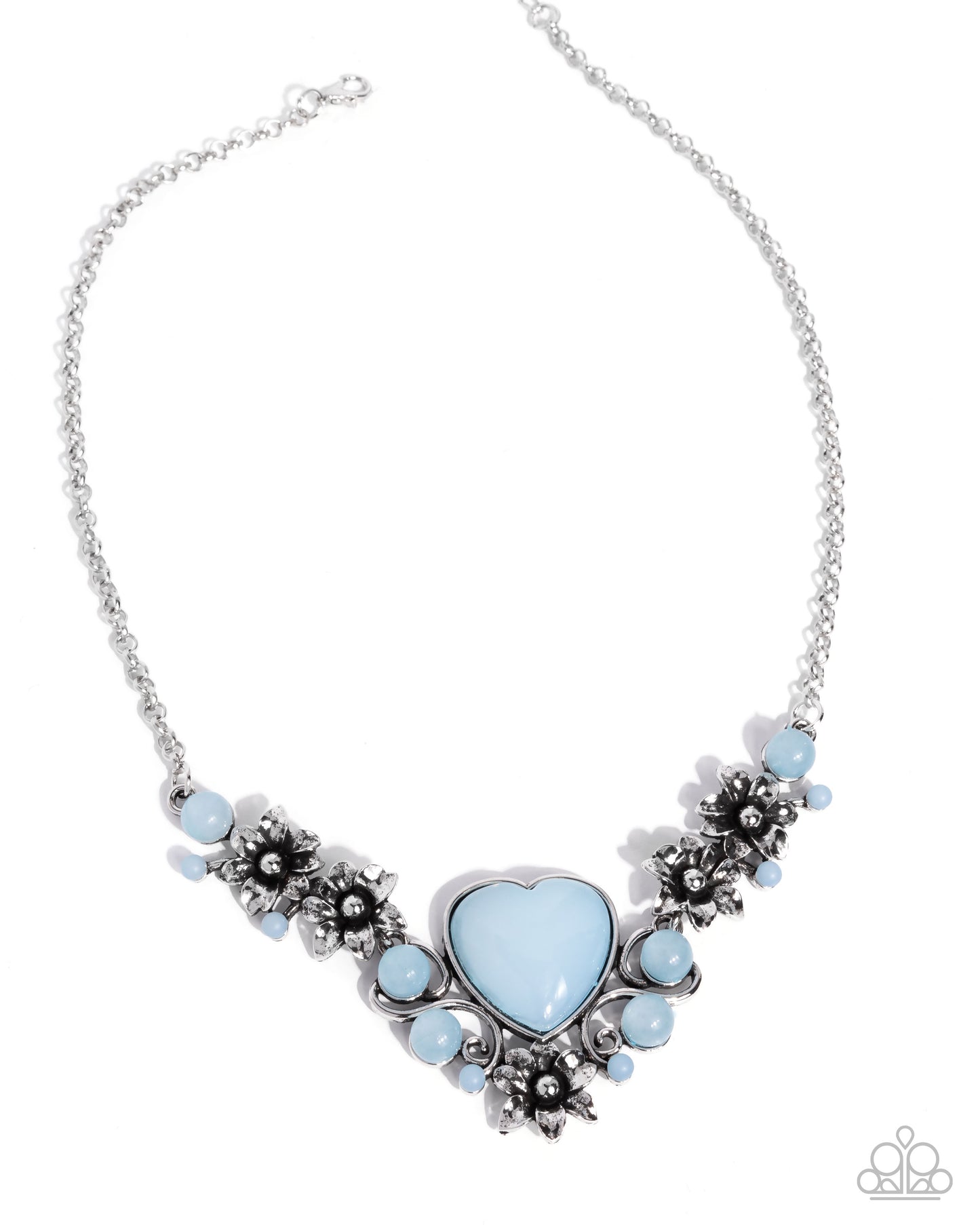Paparazzi Vintage Volume - Blue Heart Silver Flower Necklace