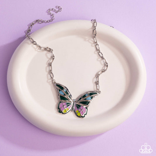 Paparazzi Aerial Accolade - Green Aventurine, Crocus, Limpet Shell & Yellow Detailed Butterfly Necklace