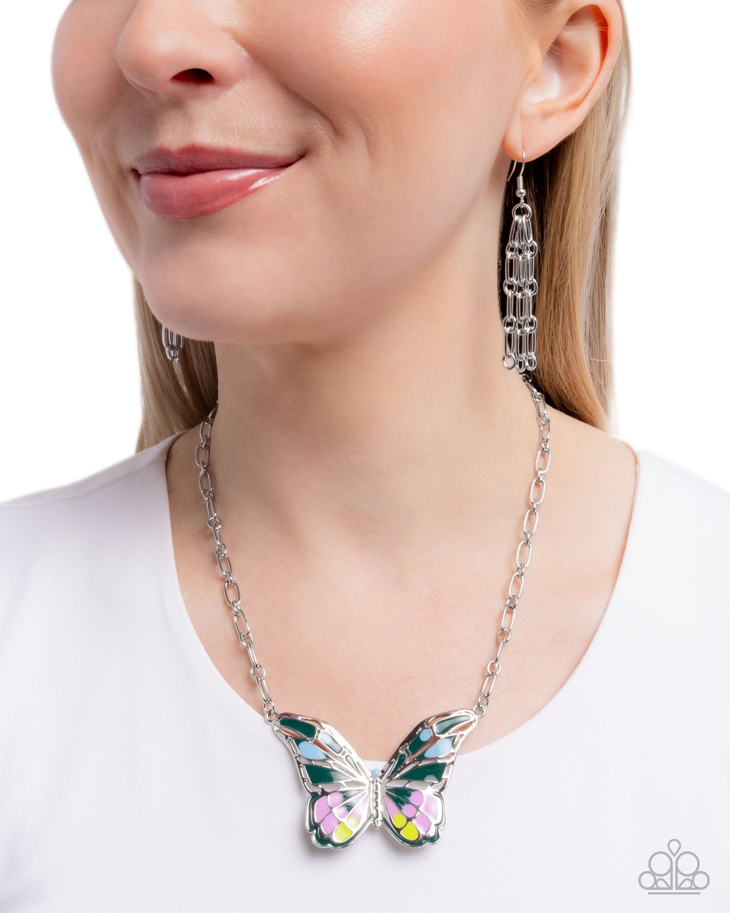 Paparazzi Aerial Accolade - Green Aventurine, Crocus, Limpet Shell & Yellow Detailed Butterfly Necklace N3145