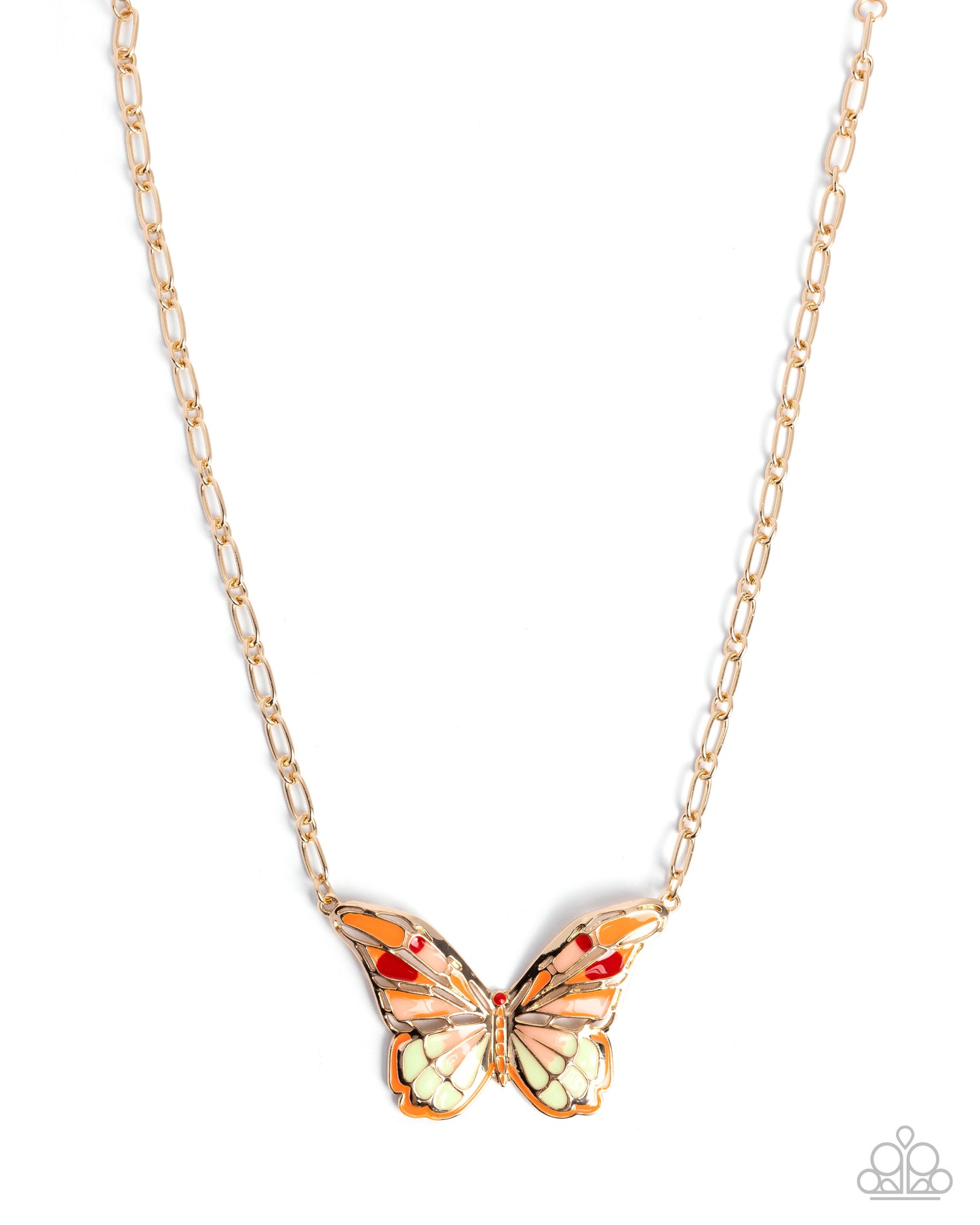 Paparazzi Aerial Accolade - Orange, Peach Pink, Lime Cream, Burnt Orange Gold Butterfly Necklace N3742