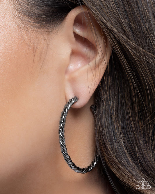 Coiled Class - Black Gunmetal 2 Inch Twisted Hoop Earring Paparazzi E2847