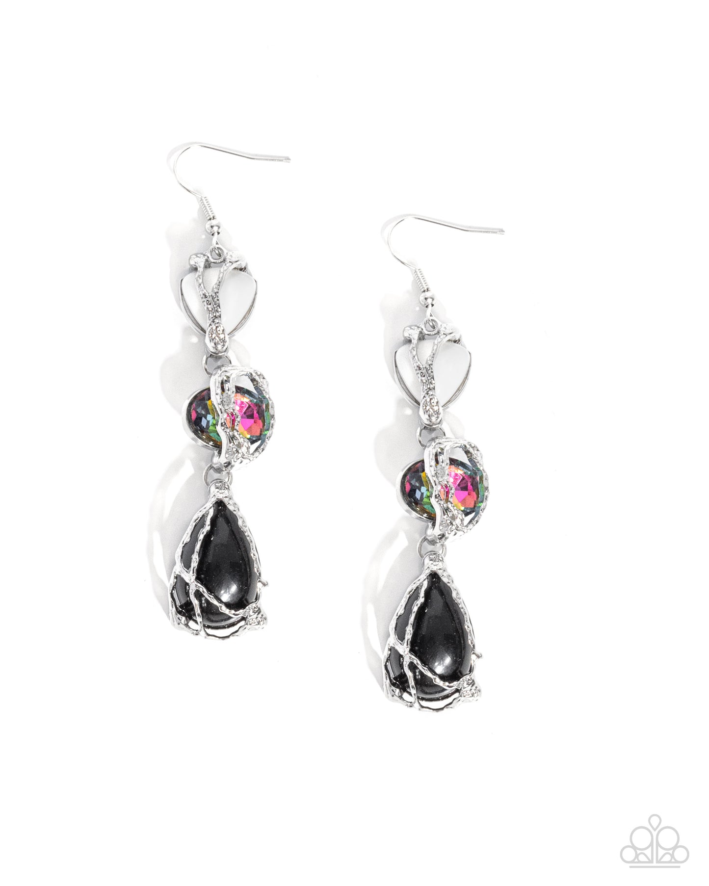 The Next Right Thing - Black Teardrop, White & UV Shimmery Gem Earring Paparazzi E2905