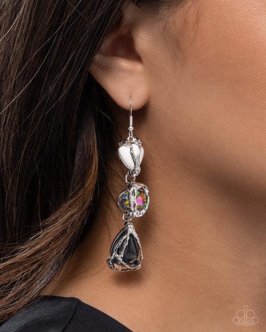 The Next Right Thing - Black Teardrop, White & UV Shimmery Gem Earring Paparazzi E2905