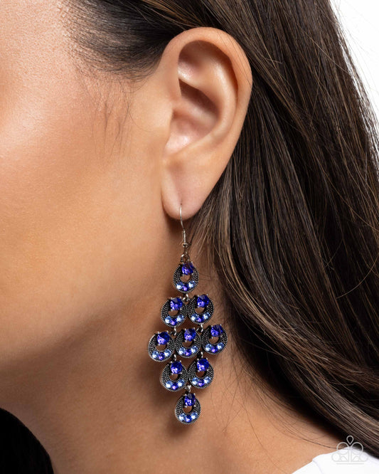 Find Your Sparkle - Blue Sapphire Rhinestone Tiered Silver Earring Paparazzi E3116