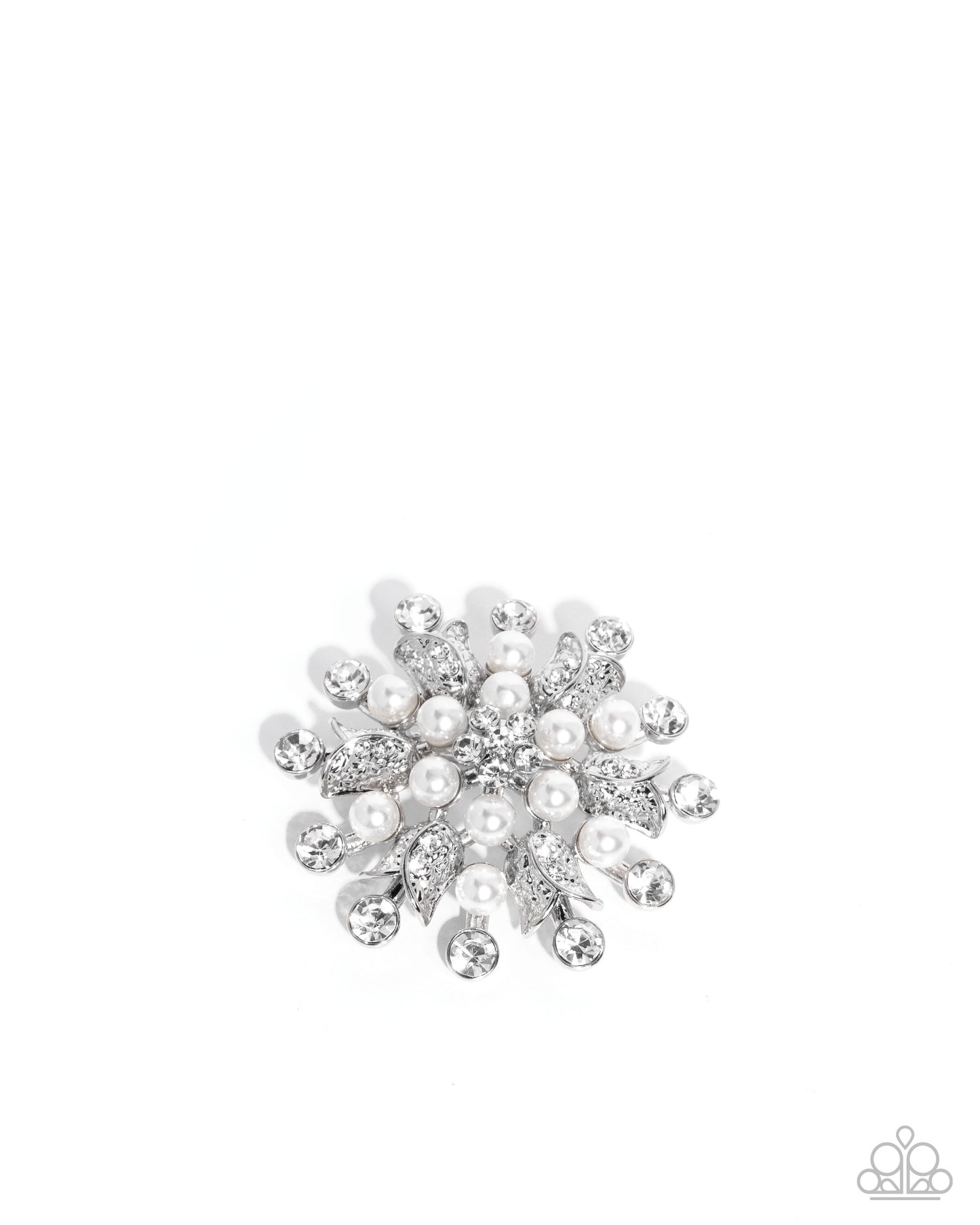 Pearly Prologue - White Gem & Pearl Brooch Pin Paparazzi BR003