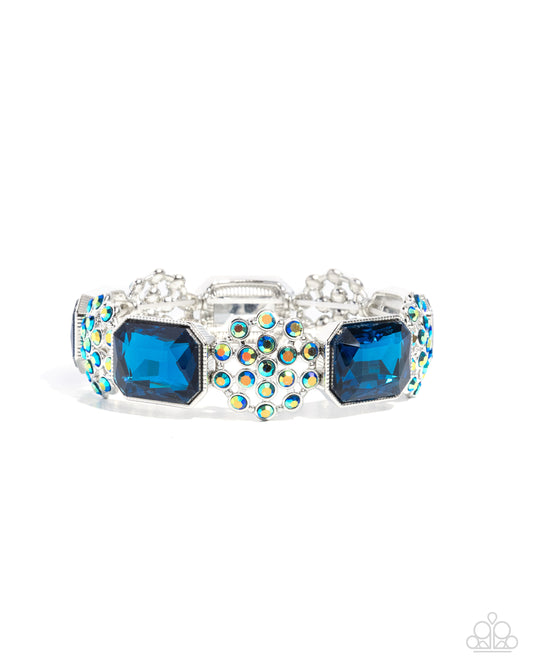 Prismatic Profession - Blue Gem & Blue Iridescent Rhinestone Stretch Bracelet Paparazzi B2298