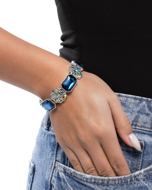 Prismatic Profession - Blue Gem & Blue Iridescent Rhinestone Stretch Bracelet Paparazzi B2298
